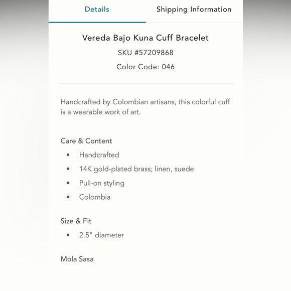 Anthropologie MOLA SASA Cuff Bracelet. 14K Gold-Plated Brass, Linen, Suede - Picture 5 of 8